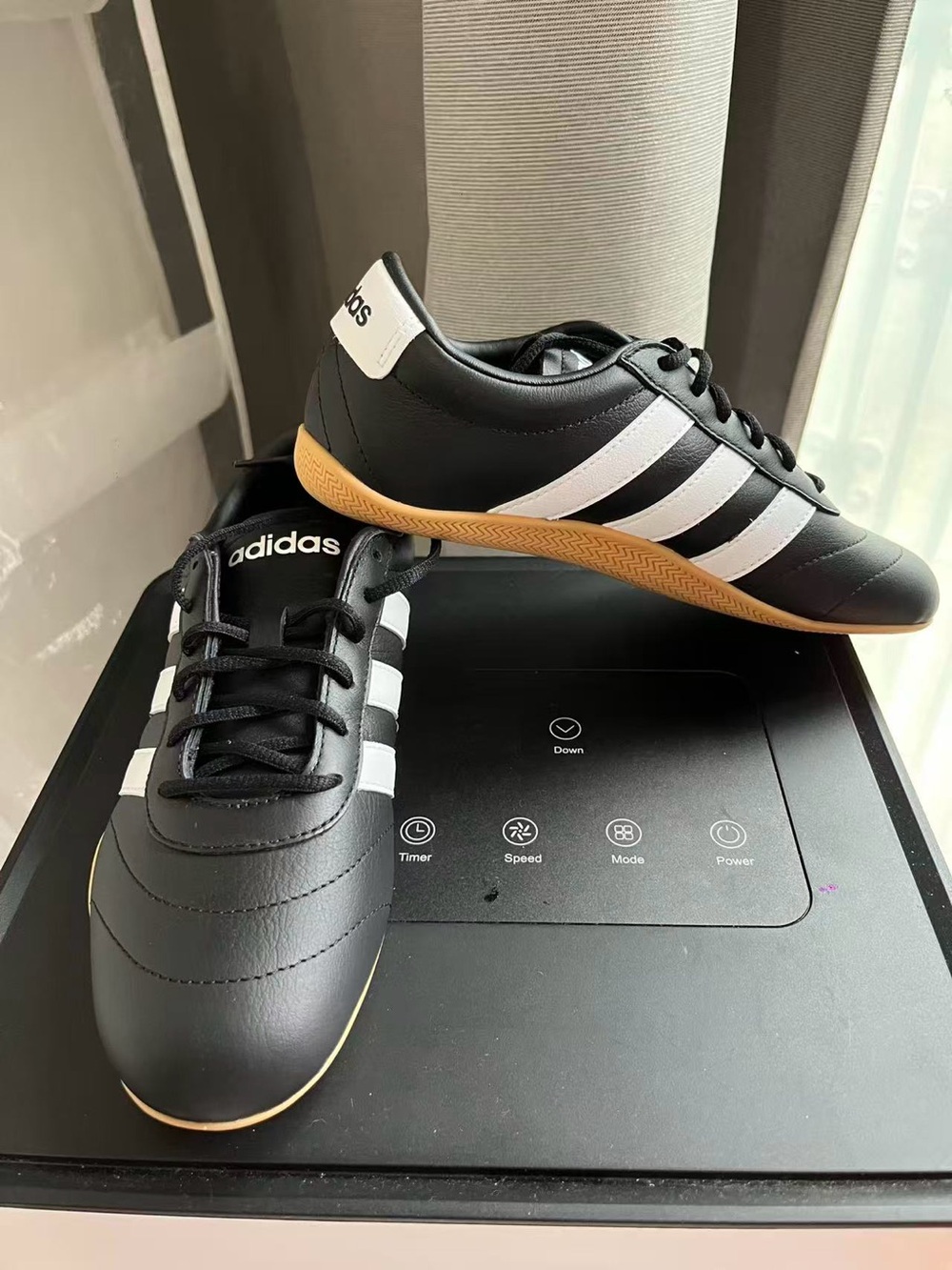 adidas Black and White Indoor Sneakers with Gum Outsole